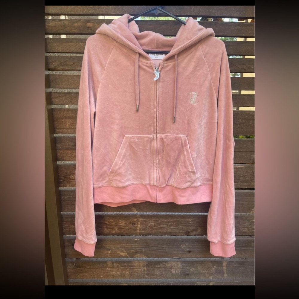 Woman Juicy Couture Velour Zip Up Jersey Lined Hood Pink Jacket Sweatshirt